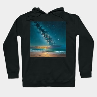 Gentle waves crashing on a starry beach at night Hoodie